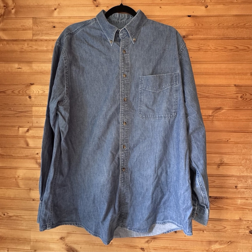 Lands' End Denim Button Down Long Sleeved Large 16-16 1/2 Preppy Capsule College